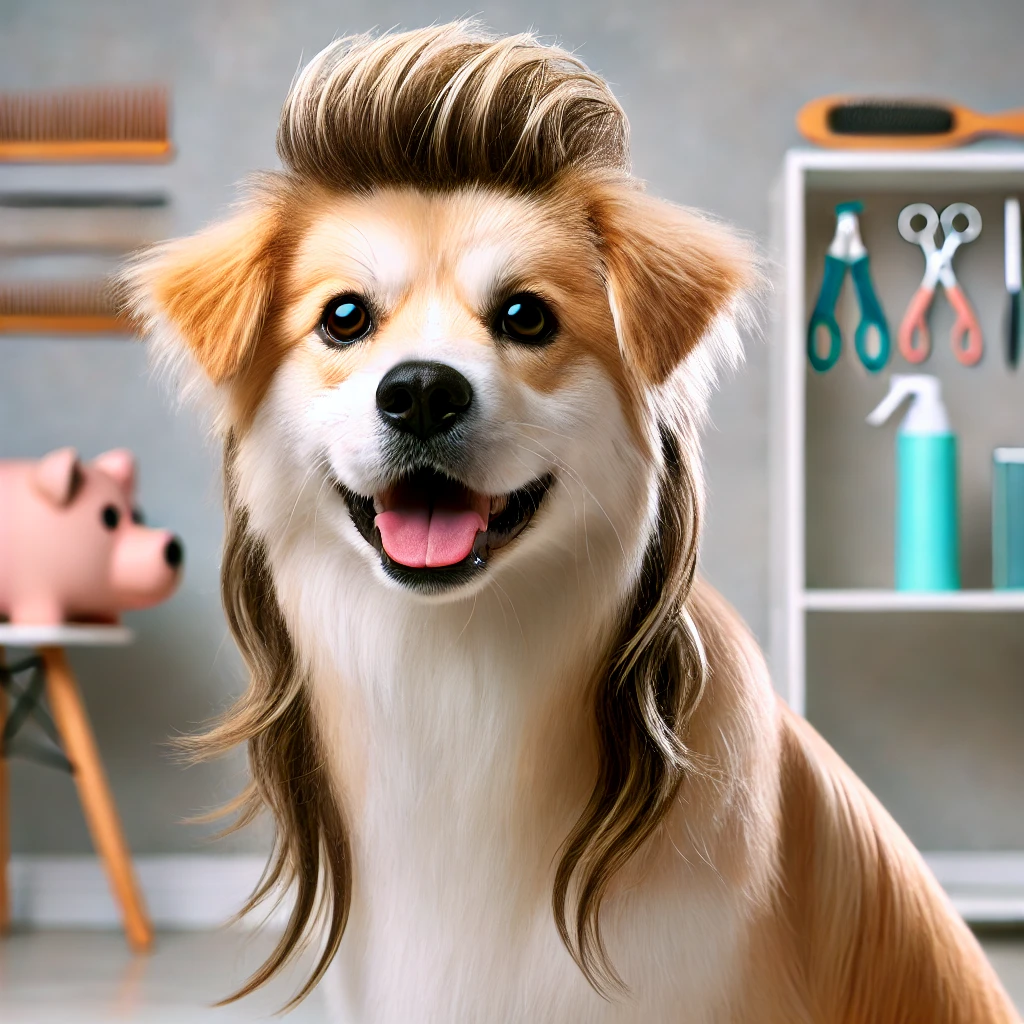 A-friendly-and-stylish-dog-with-a-mullet-hairstyle-looking-well-groomed-and-happy.-The-dog-should-have-a-playful-expression-with-its-fur-styled-into